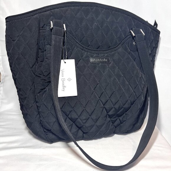 Vera Bradley Glenna Tote/Shoulder Purse-NWT-Black, Red Roses, Green-Quilted- - Picture 2 of 14